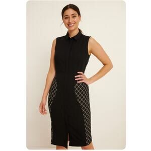 Ronen Chen US SZ 8 Sleeveless Button Front Shirt Dress Waist Wrap Black/Plaid